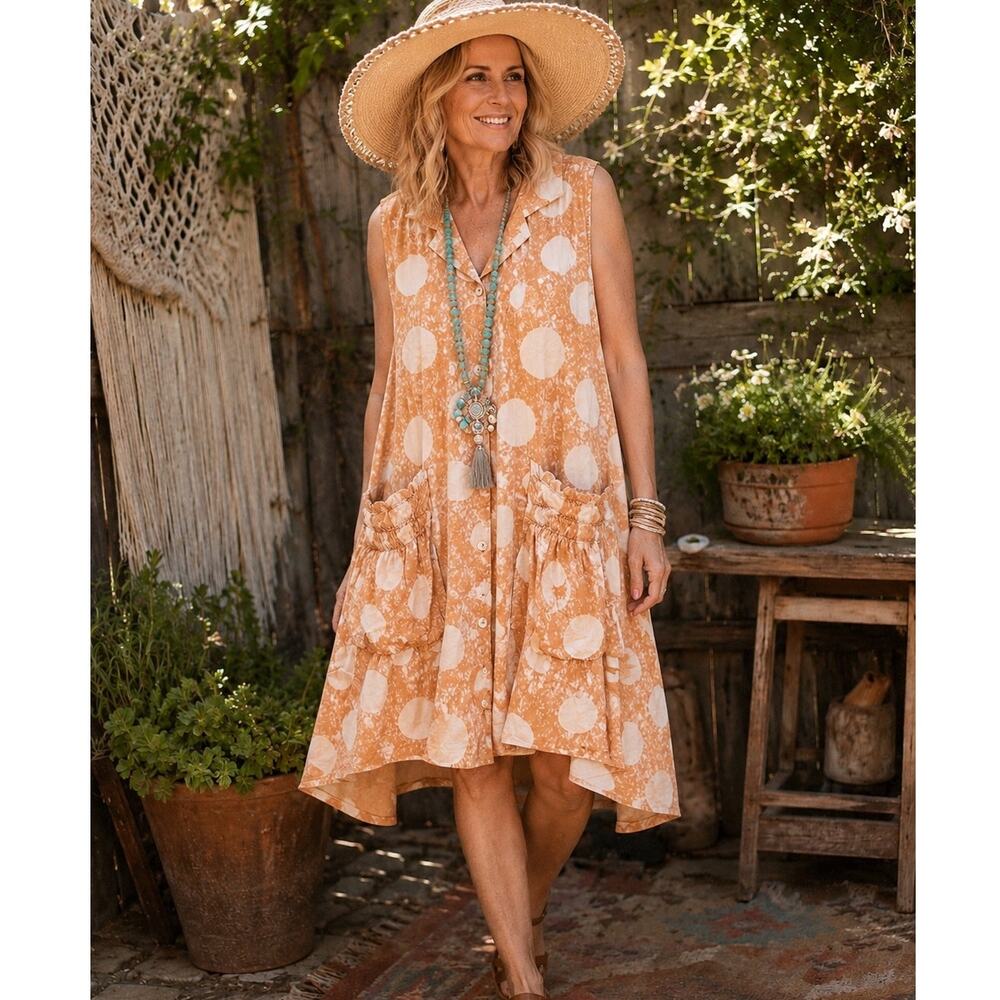 A Rare Bird Whimsical Boho Dotted Cardigan Kimono Dress O/S